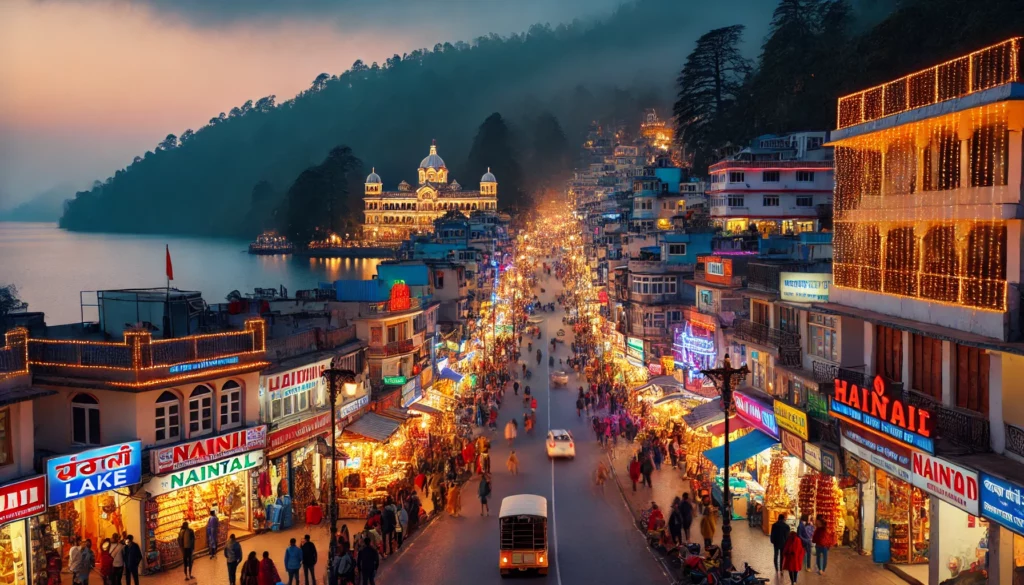 Mall Road in Nainital during the evening