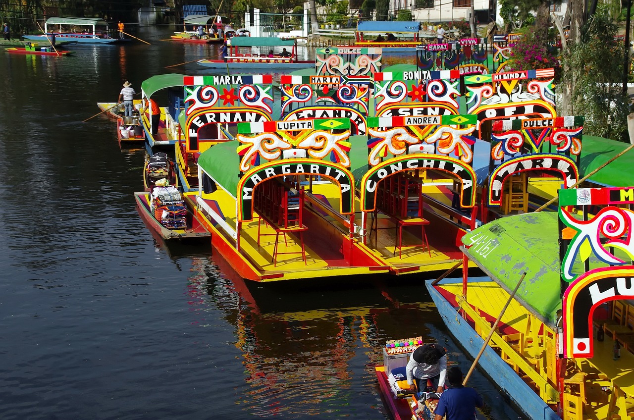 Colorful boats in Xochimilco