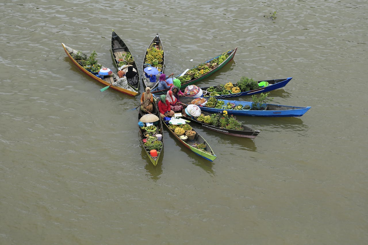 Lok Baintan Floating Market: Traditional boats filled with fresh produce