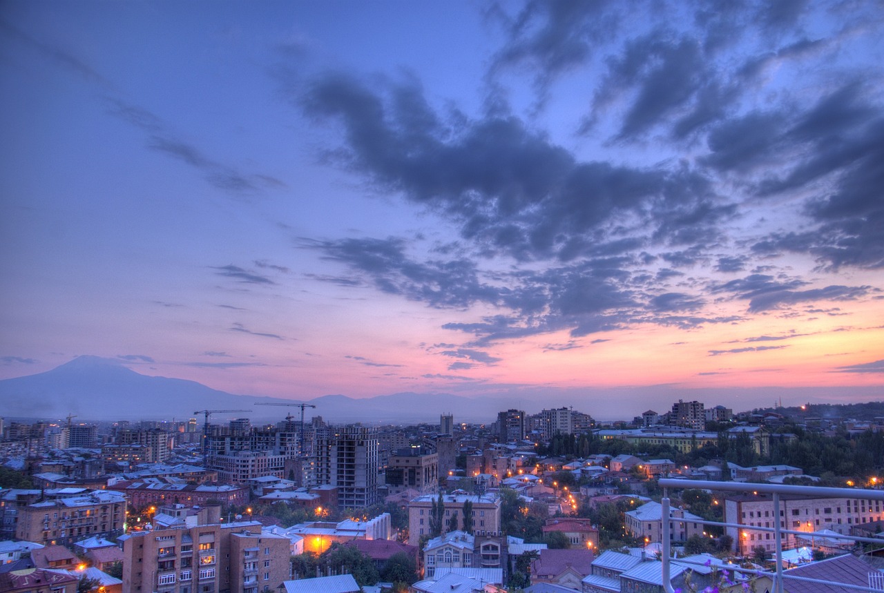 Armenia’s capital city Yerevan skyline at sunset